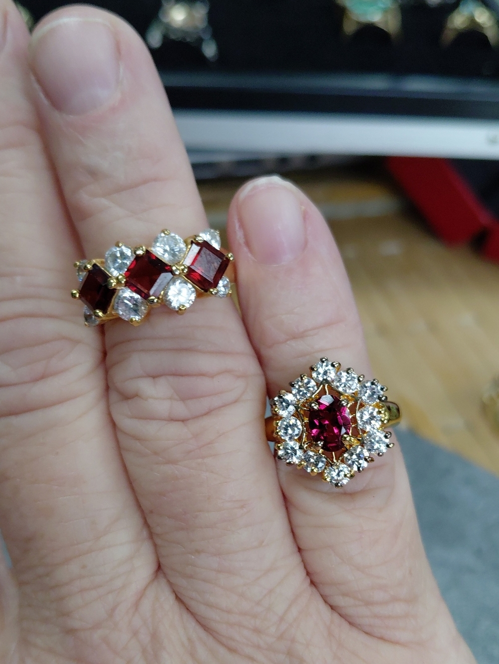 Vintage Set Of GARNET AND CZ  925 Silver Cocktail Rings Stunning! Various Sz.